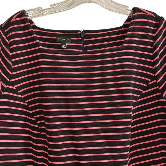 Talbots Women's Plus 14 A-Line Fit & Flare Stripe Dress Short Sleeve - Picture 5 of 16